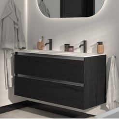 Saniselect Guarda voorgemonteerd badmeubel met aluminium greeplijst incl. matte keramische wastafel 121x46cm eiken zwart