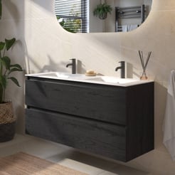 Saniselect Guarda voorgemonteerd badmeubel met zwarte greeplijst incl. matte keramische wastafel 121x46cm eiken zwart