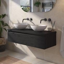 Saniselect Guarda voorgemonteerd badmeubel 1 lade incl. afdekblad met zwarte greeplijst 120cm eiken zwart
