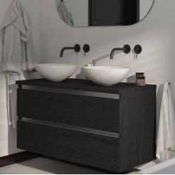 Saniselect Guarda voorgemonteerd badmeubel met aluminium greeplijst incl. matte waskommen 120cm eiken zwart