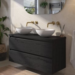 Saniselect Guarda voorgemonteerd badmeubel incl. afdekblad met zwarte greeplijst 120cm eiken zwart