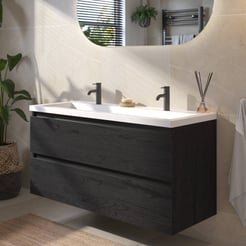 Saniselect Guarda voorgemonteerd badmeubel met zwarte greeplijst incl. matte wastafel 120,5x51cm eiken zwart