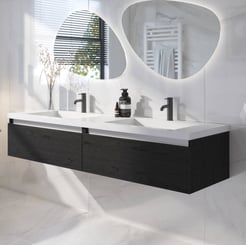 Saniselect Guarda voorgemonteerd badmeubel met aluminium greeplijst incl. wastafel 160,5x51,5cm eiken zwart