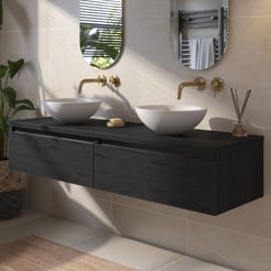Saniselect Guarda voorgemonteerd badmeubel met zwarte greeplijst incl. matte waskommen 160cm eiken zwart