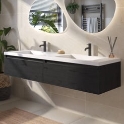 Saniselect Guarda voorgemonteerd badmeubel met zwarte greeplijst incl. wastafel 160,5x51,5cm eiken zwart