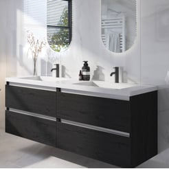 Saniselect Guarda voorgemonteerd badmeubel met aluminium greeplijst incl. wastafel 160,5x51,5cm eiken zwart