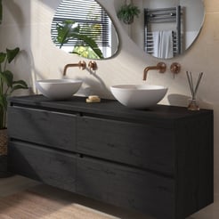 Saniselect Guarda voorgemonteerd badmeubel 4 lades incl. afdekblad met zwarte greeplijst 160cm eiken zwart