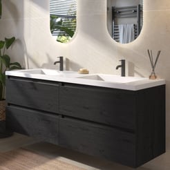 Saniselect Guarda voorgemonteerd badmeubel met zwarte greeplijst incl. wastafel 160,5x51,5cm eiken zwart