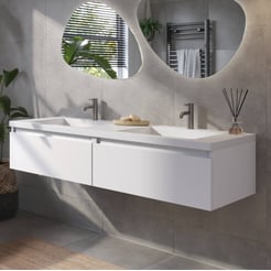 Saniselect Guarda voorgemonteerd badmeubel met witte greeplijst incl. wastafel 160,5x51,5cm gebrand zwart