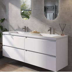 Saniselect Guarda voorgemonteerd badmeubel met witte greeplijst incl. wastafel 160,5x51,5cm gebrand zwart