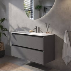 Saniselect Guarda voorgemonteerd badmeubel met zwarte greeplijst incl. matte keramische wastafel 101x46cm gebrand zwart