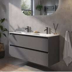 Saniselect Guarda voorgemonteerd badmeubel met zwarte greeplijst incl. matte keramische wastafel 121x46cm gebrand zwart