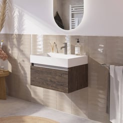 Saniselect Guarda voorgemonteerd badmeubel met aluminium greeplijst incl. matte wastafel 60x45cm kasteel bruin