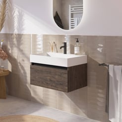 Saniselect Guarda voorgemonteerd badmeubel met zwarte greeplijst incl. matte wastafel 60x45cm kasteel bruin