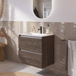 Saniselect Guarda voorgemonteerd badmeubel met aluminium greeplijst incl. matte keramische wastafel 61x46cm kasteel bruin