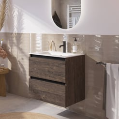 Saniselect Guarda voorgemonteerd badmeubel met zwarte greeplijst incl. matte keramische wastafel 61x46cm kasteel bruin