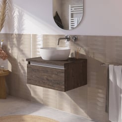 Saniselect Guarda voorgemonteerd badmeubel met aluminium greeplijst incl. keramische waskom 60cm kasteel bruin