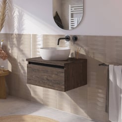 Saniselect Guarda voorgemonteerd badmeubel 1 lade incl. afdekblad met zwarte greeplijst 60cm kasteel bruin