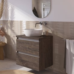 Saniselect Guarda voorgemonteerd badmeubel incl. afdekblad met aluminium greeplijst 60cm kasteel bruin