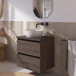 Saniselect Guarda voorgemonteerd badmeubel met zwarte greeplijst incl. keramische waskom 60cm kasteel bruin