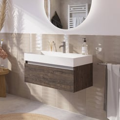 Saniselect Guarda voorgemonteerd badmeubel met aluminium greeplijst incl. matte wastafel 80x45cm kasteel bruin