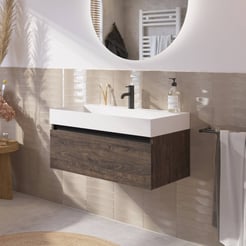 Saniselect Guarda voorgemonteerd badmeubel met zwarte greeplijst incl. matte wastafel 80x45cm kasteel bruin