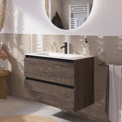 Saniselect Guarda voorgemonteerd badmeubel met zwarte greeplijst incl. matte keramische wastafel 81x46cm kasteel bruin