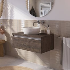 Saniselect Guarda voorgemonteerd badmeubel 1 lade incl. afdekblad met aluminium greeplijst 80cm kasteel bruin