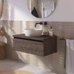 Saniselect Guarda voorgemonteerd badmeubel met zwarte greeplijst incl. keramische waskom 80cm kasteel bruin