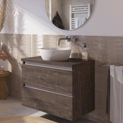 Saniselect Guarda voorgemonteerd badmeubel incl. afdekblad met aluminium greeplijst 80cm kasteel bruin