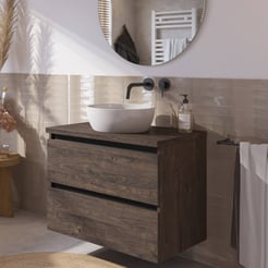 Saniselect Guarda voorgemonteerd badmeubel incl. afdekblad met zwarte greeplijst 80cm kasteel bruin