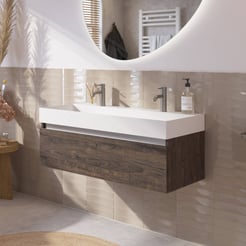 Saniselect Guarda voorgemonteerd badmeubel met aluminium greeplijst incl. matte wastafel 100x45cm kasteel bruin