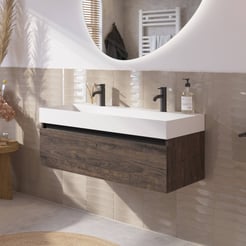 Saniselect Guarda voorgemonteerd badmeubel met zwarte greeplijst incl. matte wastafel 100x45cm kasteel bruin