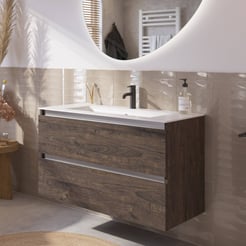 Saniselect Guarda voorgemonteerd badmeubel met aluminium greeplijst incl. matte keramische wastafel 101x46cm kasteel bruin