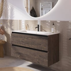 Saniselect Guarda voorgemonteerd badmeubel met zwarte greeplijst incl. matte keramische wastafel 101x46cm kasteel bruin
