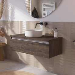 Saniselect Guarda voorgemonteerd badmeubel met aluminium greeplijst incl. matte waskom 100cm kasteel bruin