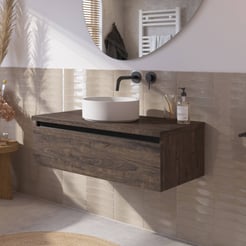 Saniselect Guarda voorgemonteerd badmeubel met zwarte greeplijst incl. matte waskom 100cm kasteel bruin