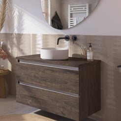 Saniselect Guarda voorgemonteerd badmeubel incl. afdekblad met aluminium greeplijst 100cm kasteel bruin