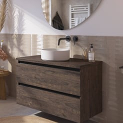 Saniselect Guarda voorgemonteerd badmeubel incl. afdekblad met zwarte greeplijst 100cm kasteel bruin