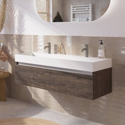 Saniselect Guarda voorgemonteerd badmeubel met aluminium greeplijst incl. matte wastafel 120x45cm kasteel bruin