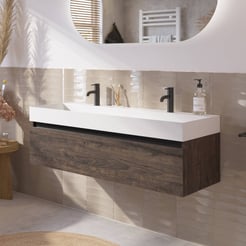 Saniselect Guarda voorgemonteerd badmeubel met zwarte greeplijst incl. matte wastafel 120x45cm kasteel bruin