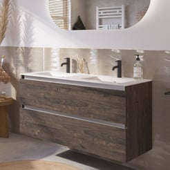 Saniselect Guarda voorgemonteerd badmeubel met aluminium greeplijst incl. matte keramische wastafel 121x46cm kasteel bruin