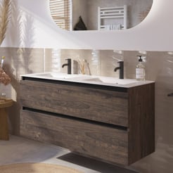 Saniselect Guarda voorgemonteerd badmeubel met zwarte greeplijst incl. matte keramische wastafel 121x46cm kasteel bruin