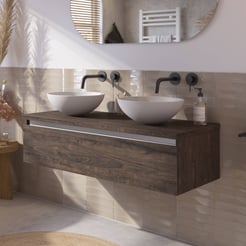 Saniselect Guarda voorgemonteerd badmeubel 1 lade incl. afdekblad met aluminium greeplijst 120cm kasteel bruin