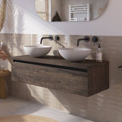 Saniselect Guarda voorgemonteerd badmeubel 1 lade incl. afdekblad met zwarte greeplijst 120cm kasteel bruin