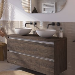 Saniselect Guarda voorgemonteerd badmeubel met aluminium greeplijst incl. matte waskommen 120cm kasteel bruin
