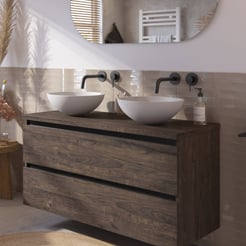 Saniselect Guarda voorgemonteerd badmeubel incl. afdekblad met zwarte greeplijst 120cm kasteel bruin
