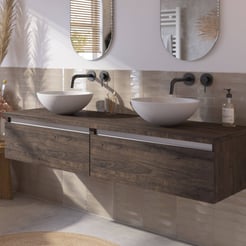 Saniselect Guarda voorgemonteerd badmeubel incl. afdekblad met aluminium greeplijst 160cm kasteel bruin