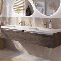 Saniselect Guarda voorgemonteerd badmeubel met aluminium greeplijst incl. wastafel 160,5x51,5cm kasteel bruin