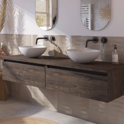 Saniselect Guarda voorgemonteerd badmeubel incl. afdekblad met zwarte greeplijst 160cm kasteel bruin